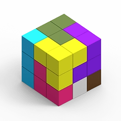 The Montessori Binomial Cube is a three-dimensional puzzle