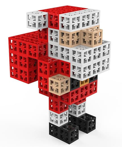 A LEGO-style Santa sleigh, crafted with colorful bricks, designed for children aged 3 and up.