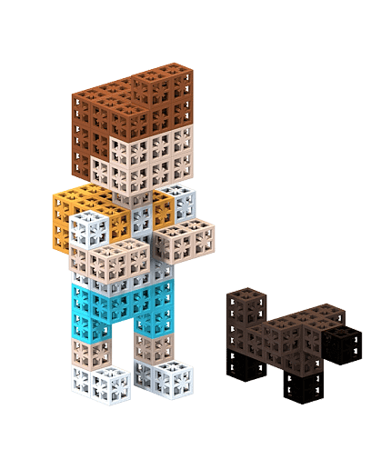 Modular toy blocks for building family figures and designing furniture.