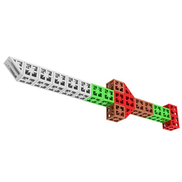 A toy sword made from interlocking plastic blocks