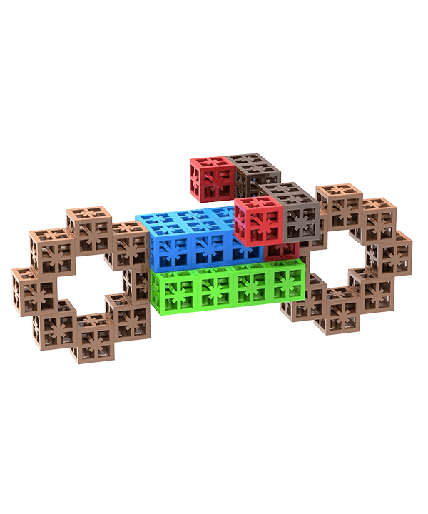 Motorcycle toys made from pluggable building bricks