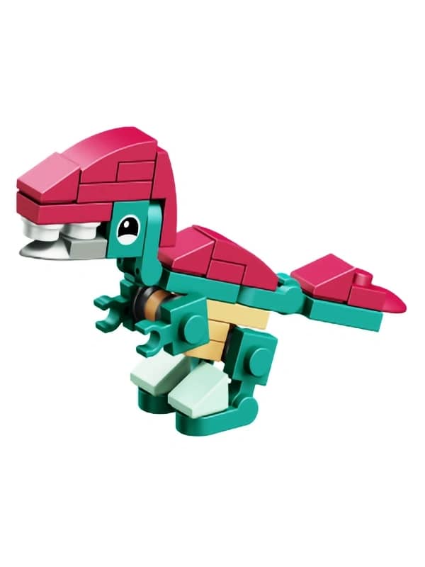 Colourful dinosaur toys assembled from interlocking brick pieces