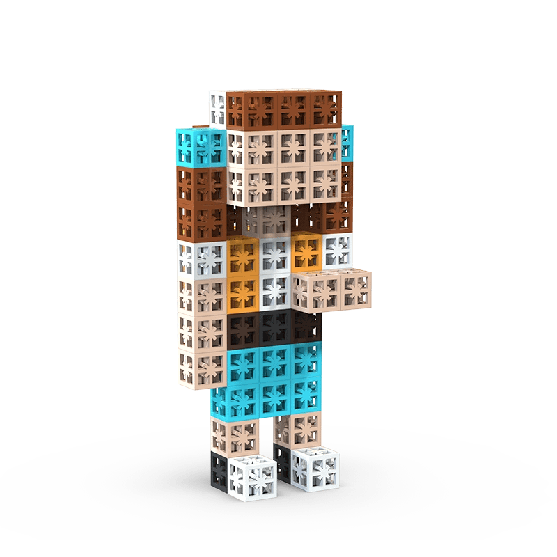 A Girl in Toy Family Sets Made from 12mm Cubic Bricks