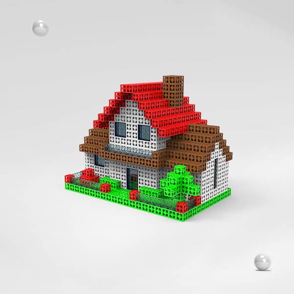 Dollhouses made from building blocks are modular construction