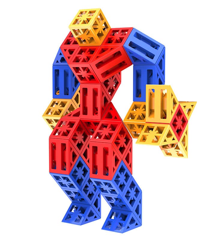 A building block robot constructed by interlocking building blocks, size 16*16*16mm.