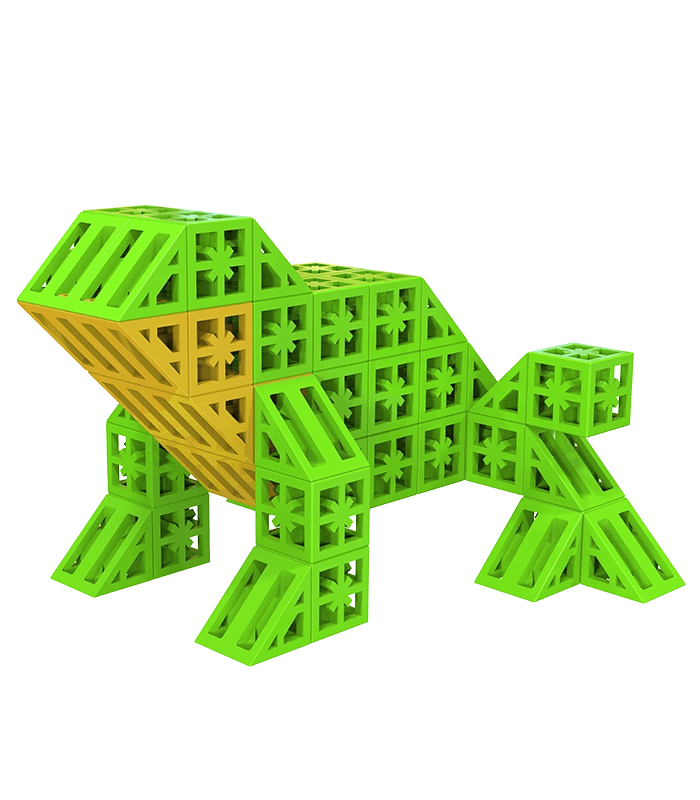 Building Frog Lego Like Creations with Six-Sided Interlocking Bricks